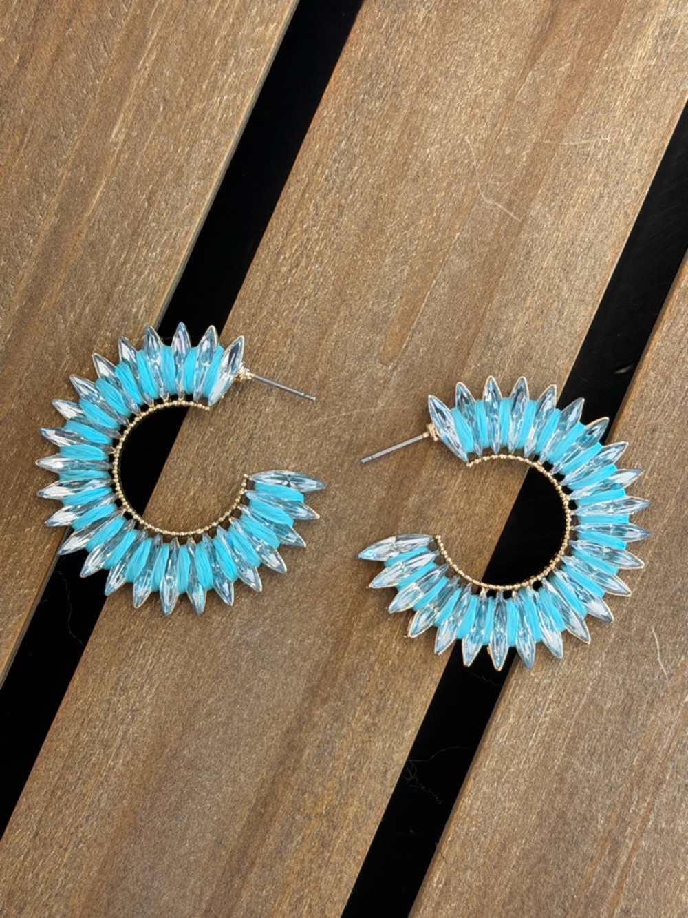 Turquoise Raffia Crystal Hoop Earrings